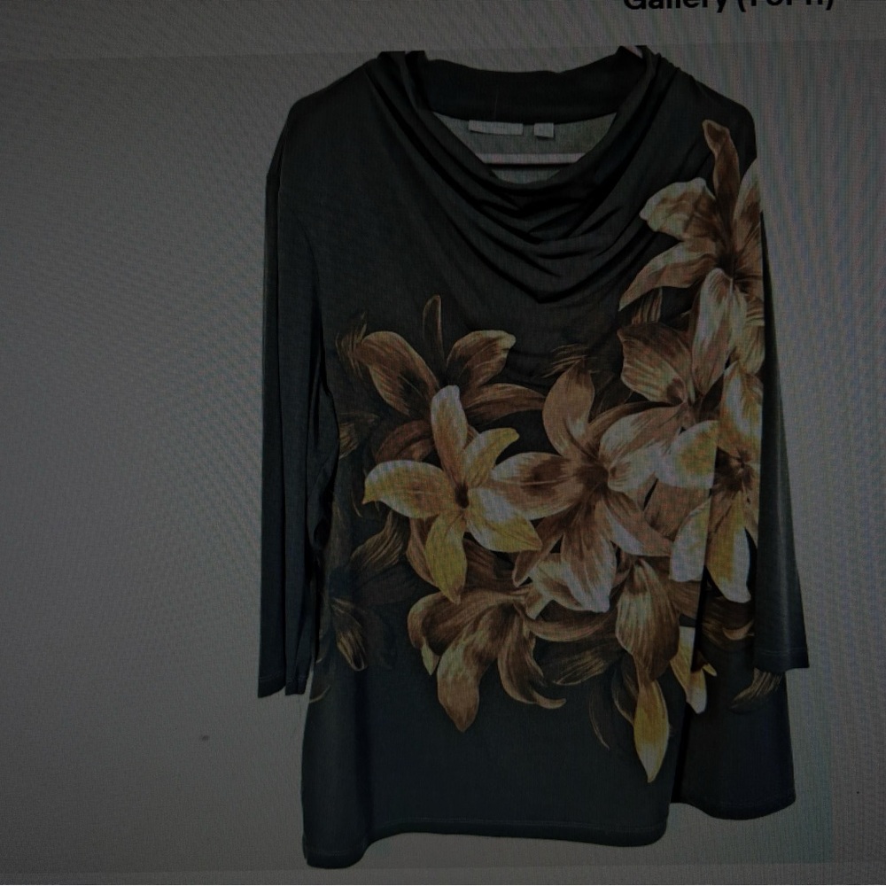 Susan Graver Floral Print Top - Black and Gold